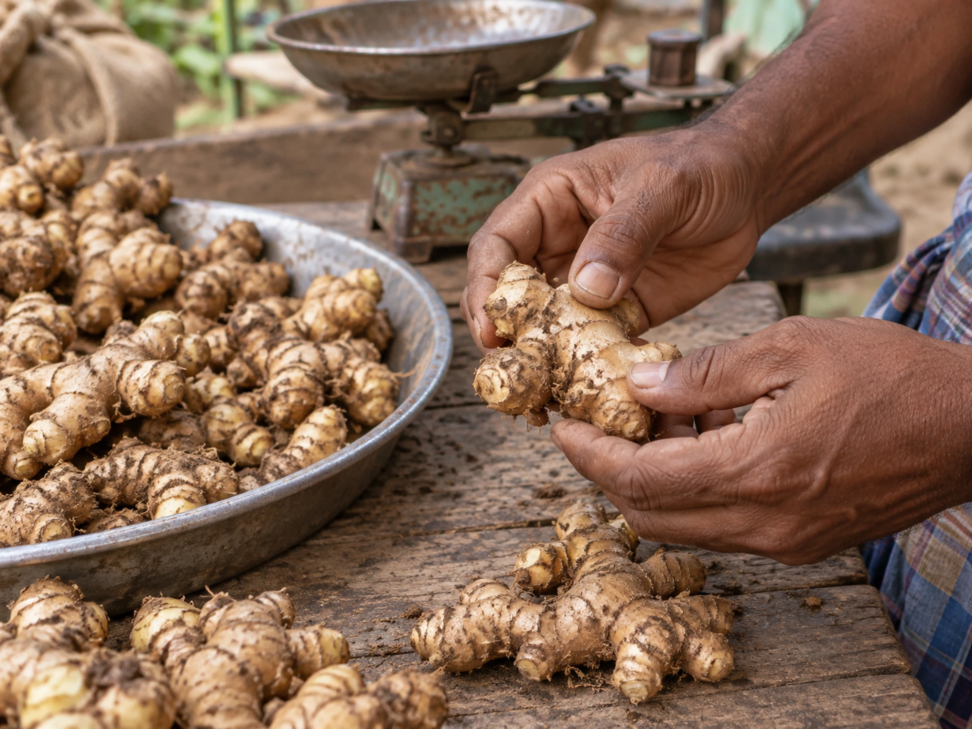 Produce being graded and inspected